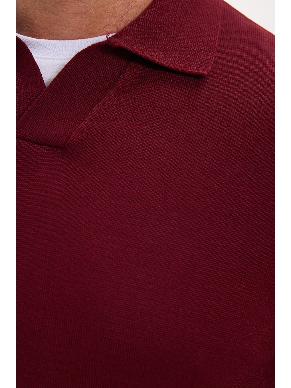 Erkek Standart Fit Normal Kesim Polo V Yaka Bordo Triko Kazak-5