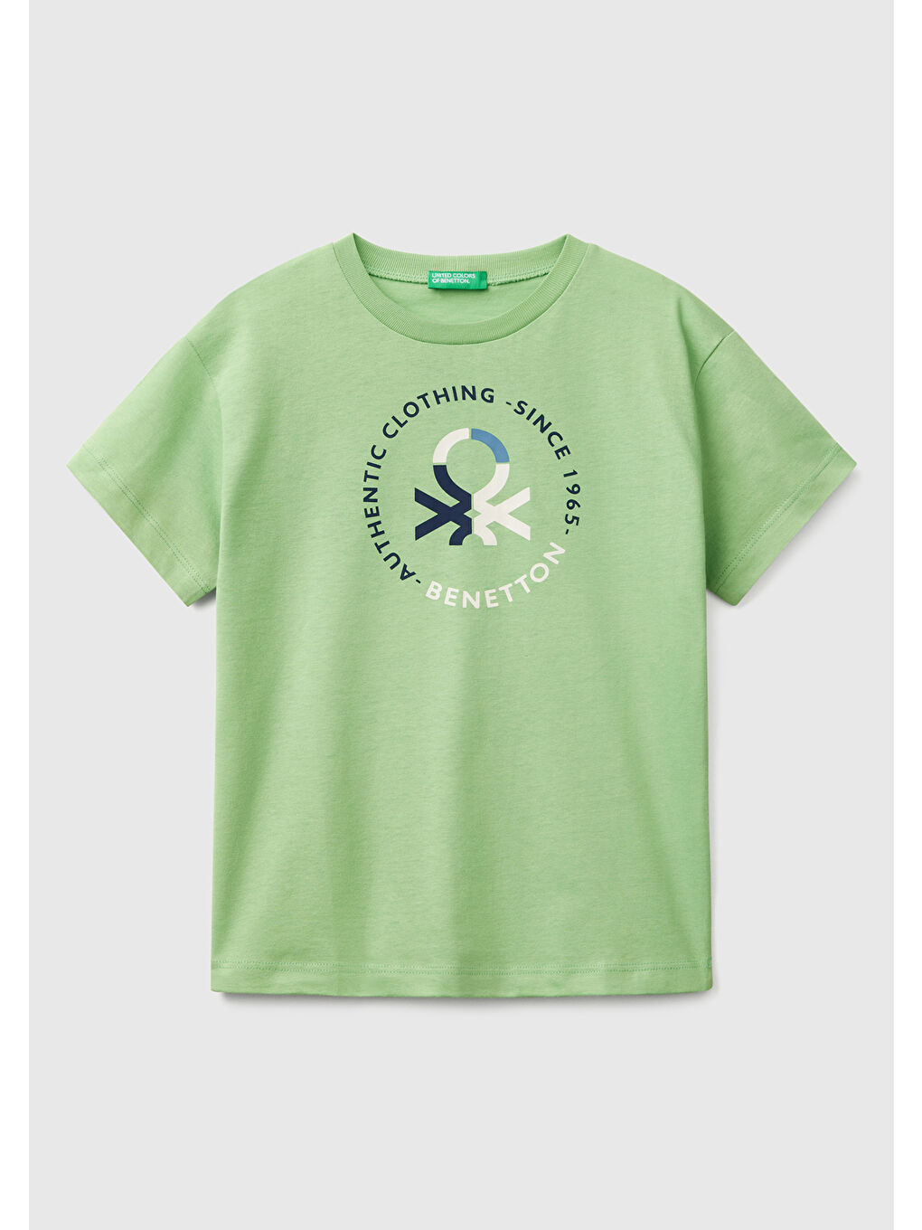 Erkek Çocuk Fıstık Yeşili Benetton Logo Baskılı Tişört