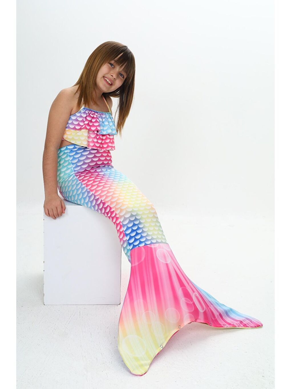 Karışık Kız Çocuk Denizkızı Kostümlü 3'lü Mayo Takımı (Alt+Üst+Kostüm) 3-12 Yaş 12217-1