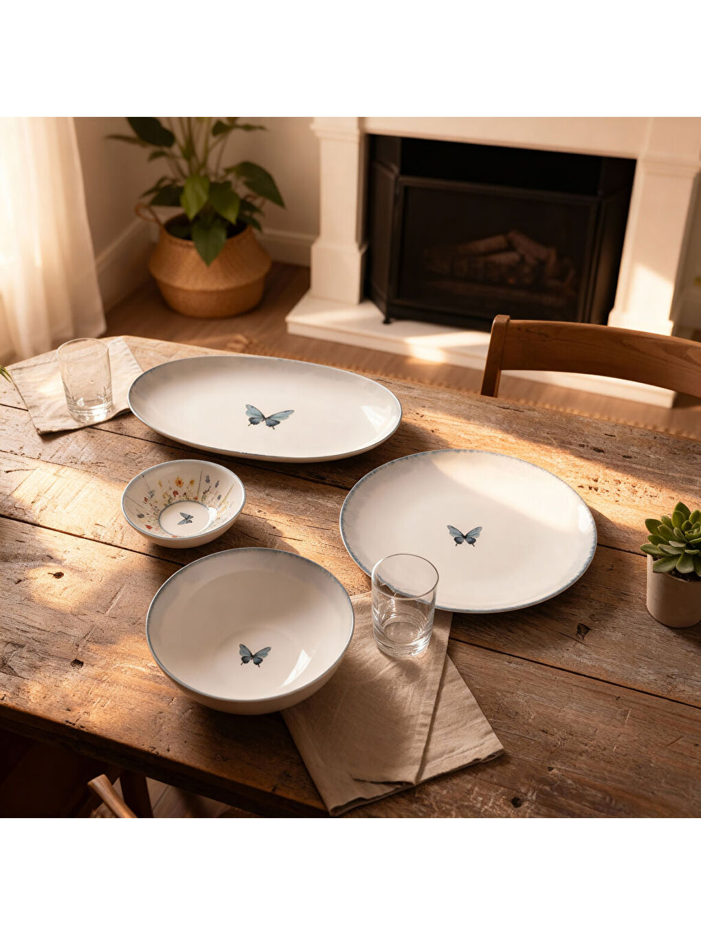 Ekru Flora Green 12 Parça 4 Kişilik Kahvaltı Takımı 48833-1