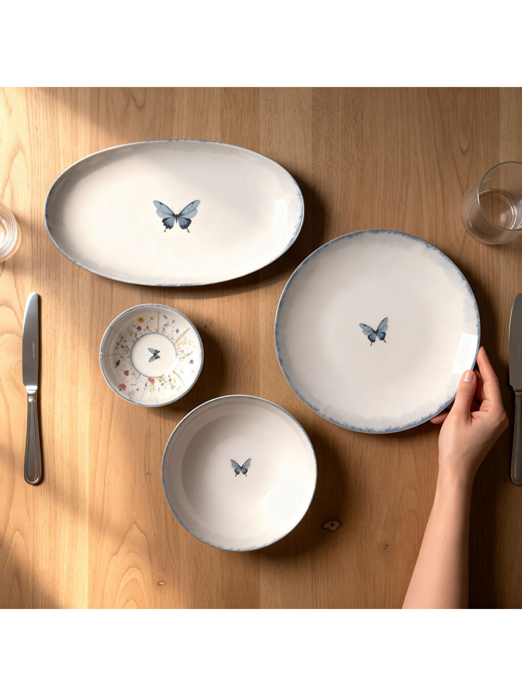 Ekru Flora Green 12 Parça 4 Kişilik Kahvaltı Takımı 48833-2