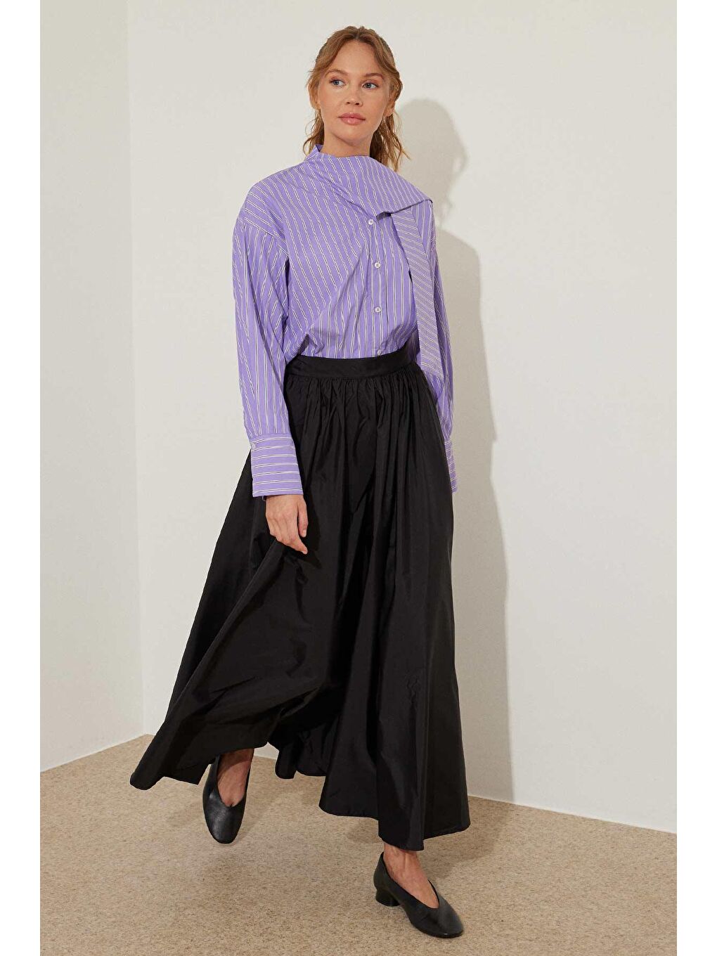 Fular Yaka Mor Gömlek-3