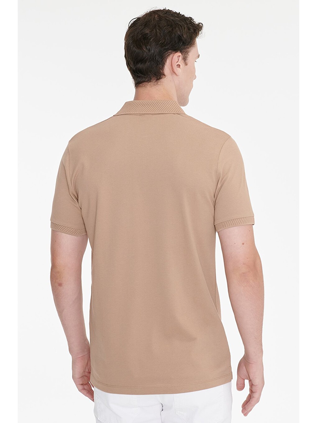 Bej Erkek Vizon Slim Fit Dar Kesim %100 Pamuk Polo Yaka Kısa Kollu Tişört-4