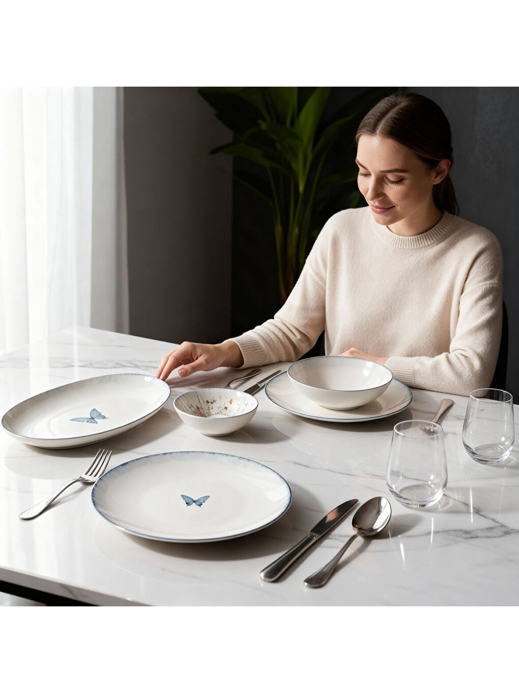 Ekru Flora Green 12 Parça 4 Kişilik Kahvaltı Takımı 48833-3