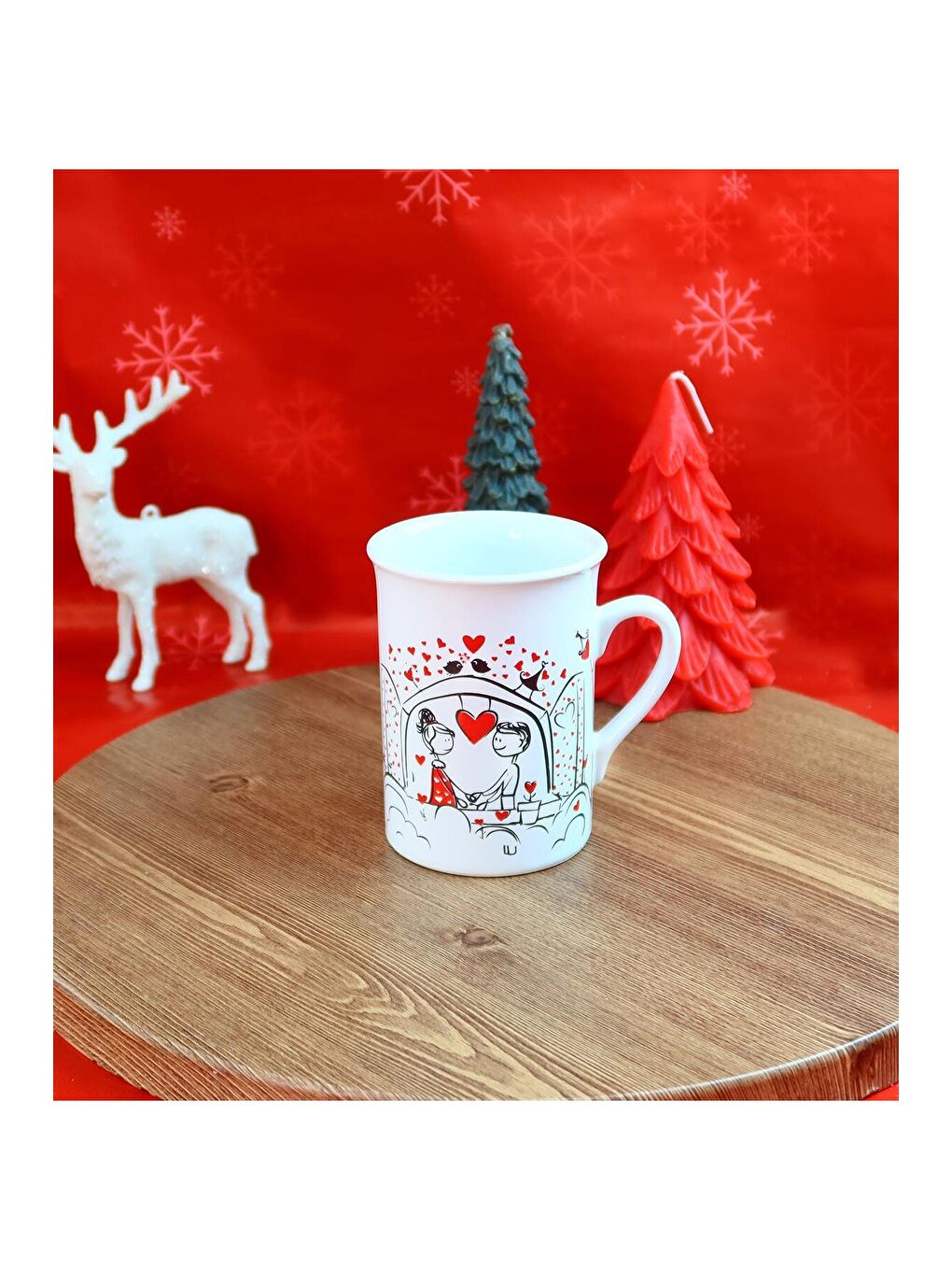 Beyaz Aşık Çift Tasarımlı Kupa Bardak