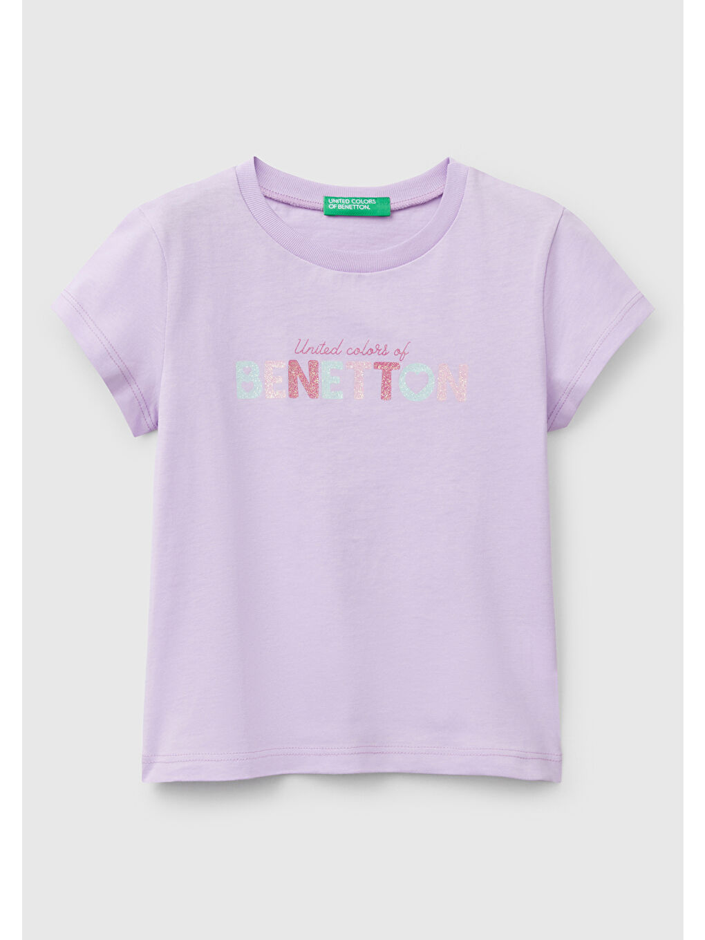 Kız Çocuk Lila Simli Benetton Logo Baskılı Tişört