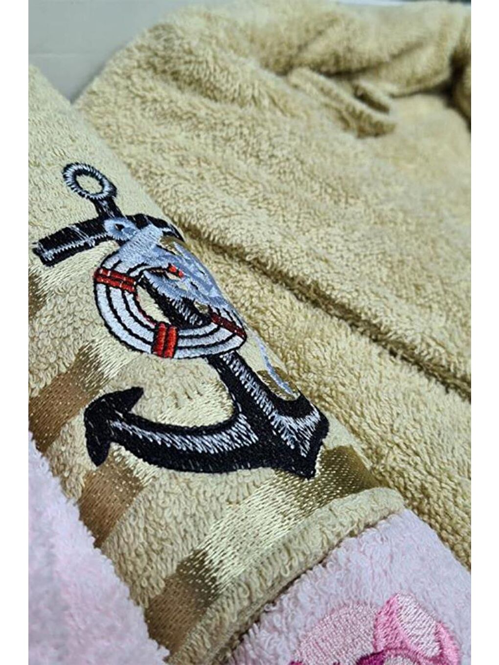 Karışık Çeyizlik Aile Bornoz Seti 4 Parça Pudra Cappucino-2