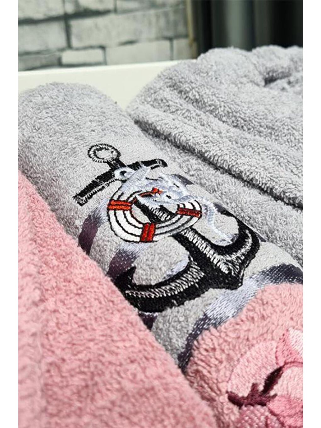 Karışık Çeyizlik Aile Bornoz Seti 4 Parça Gül Kurusu Gri-2