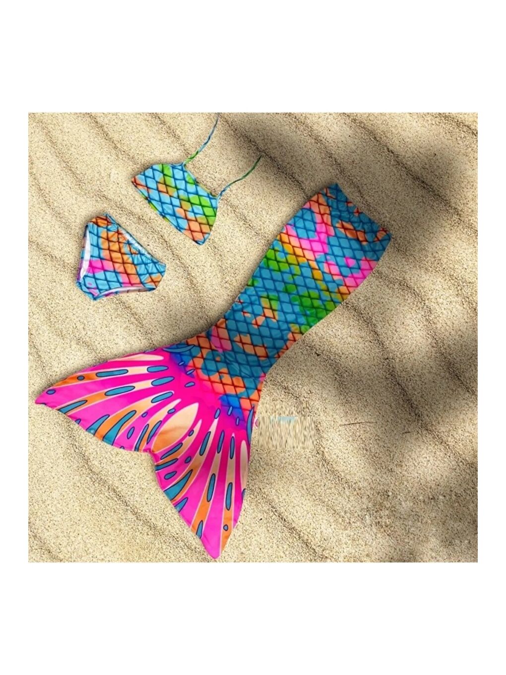 Turkuaz Kız Çocuk Denizkızı Kostümlü Mayo Takımı (Alt+Üst+Kostüm) 3-12 Yaş 12215-2