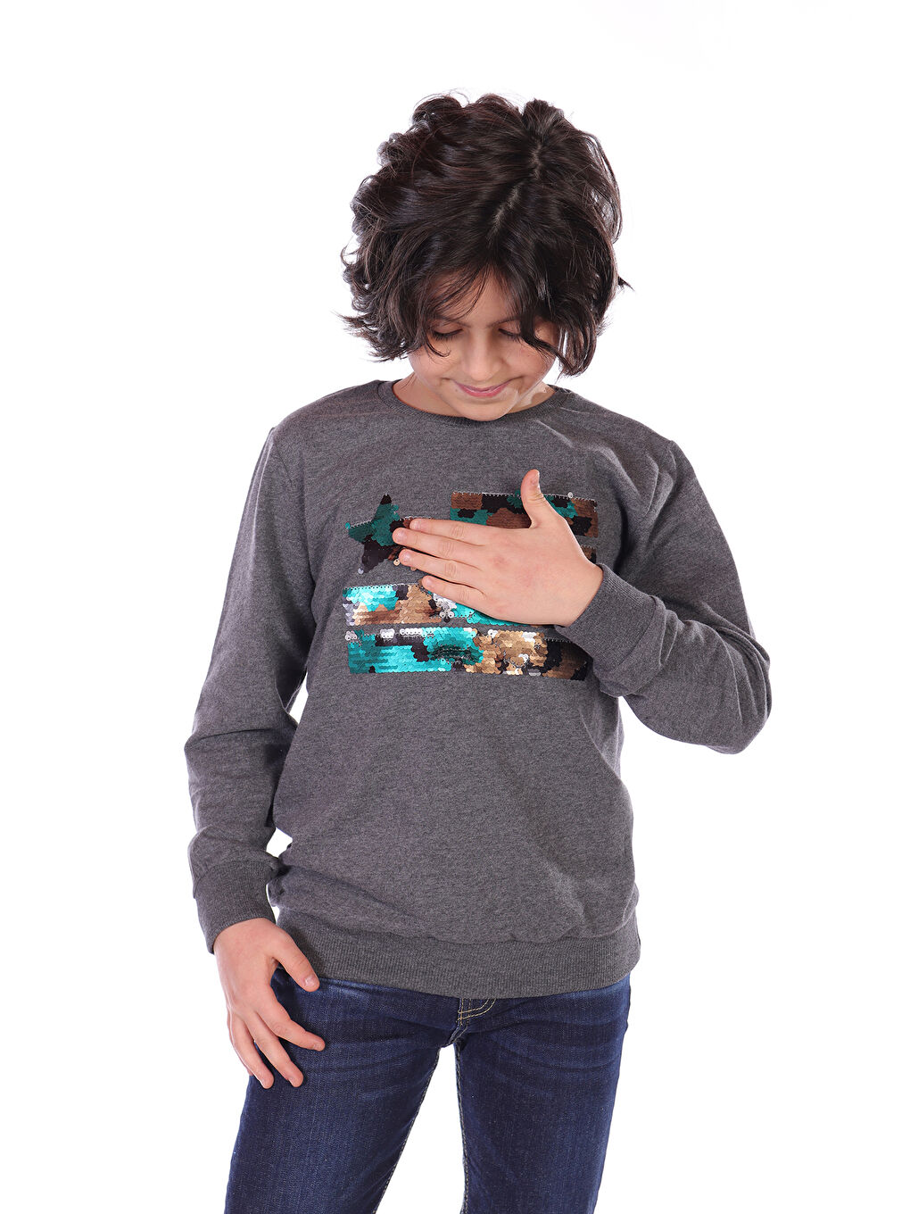 Toontoykids Antrasit Erkek Çocuk Kamuflaj Pullu Sweatshirt