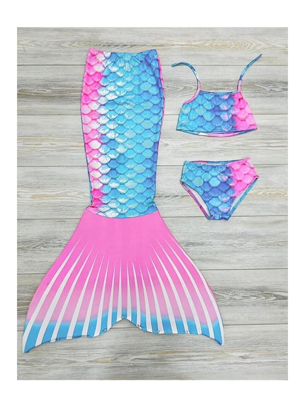 Mavi Kız Çocuk Denizkızı Kostümlü Mayo Takımı (Alt+Üst+Kostüm) 3-12 Yaş 12215-1