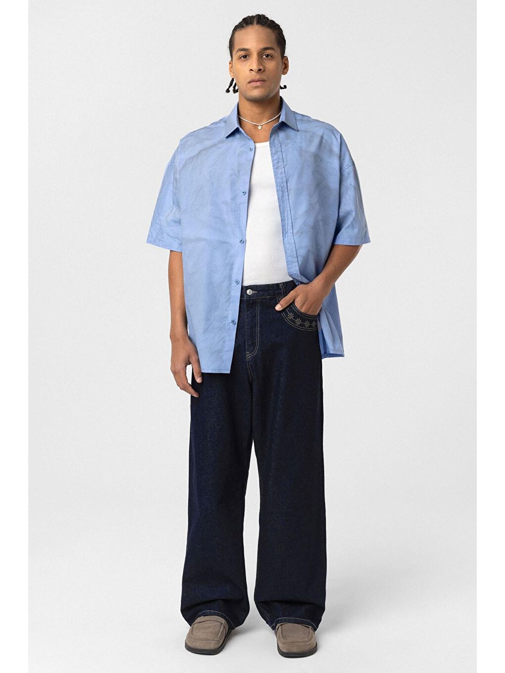 Oversize Yıkamalı Poplin Gömlek Mavi