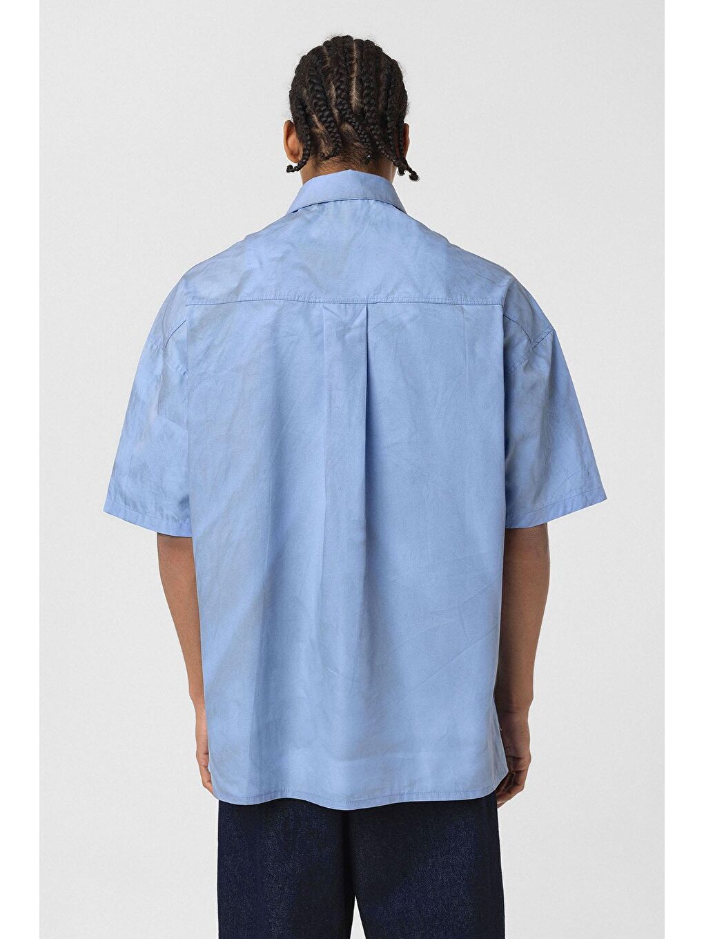 Oversize Yıkamalı Poplin Gömlek Mavi-3