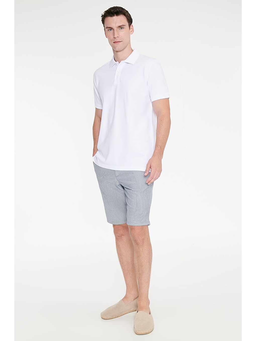 Erkek Lacivert Slim Fit Dar Kesim Yan Cepli Gofre Desenli Esnek Şort-2