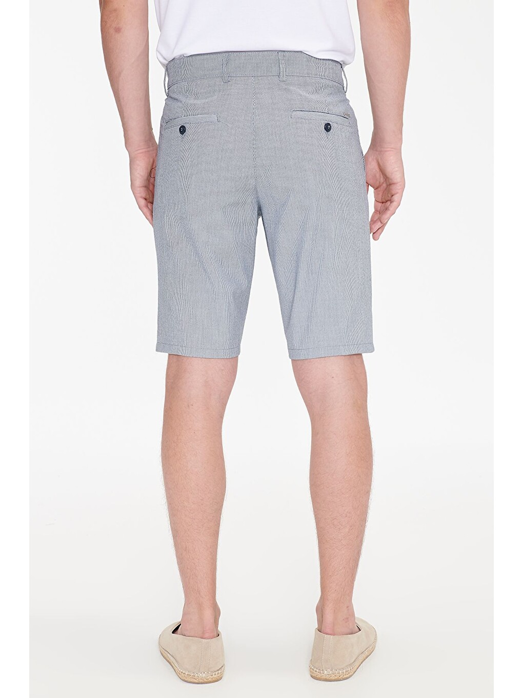 Erkek Lacivert Slim Fit Dar Kesim Yan Cepli Gofre Desenli Esnek Şort-4