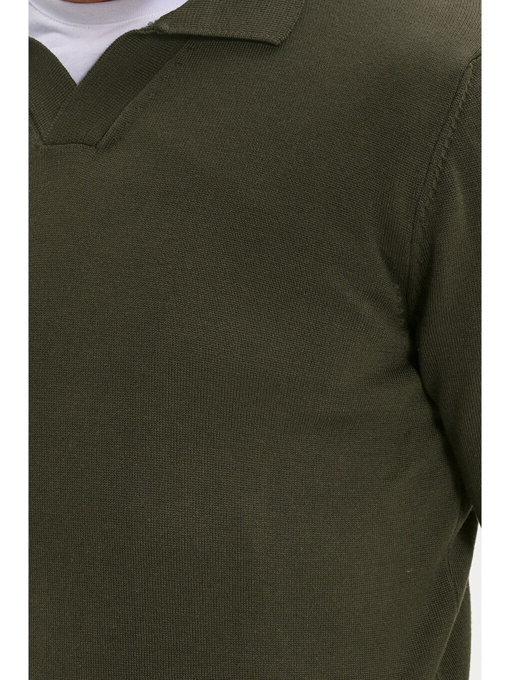 Erkek Standart Fit Normal Kesim Polo V Yaka Yeşil Triko Kazak-3