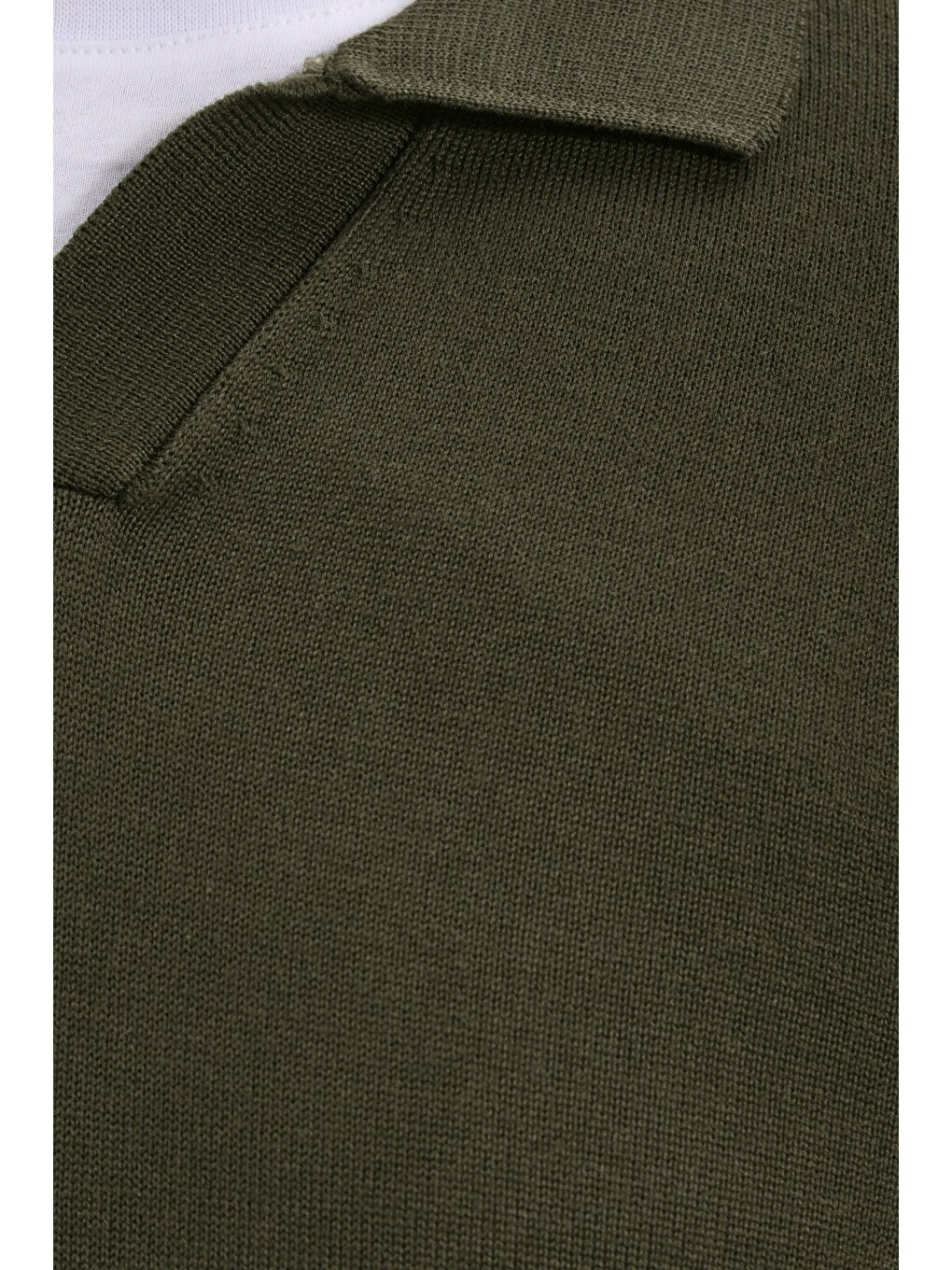 Erkek Standart Fit Normal Kesim Polo V Yaka Yeşil Triko Kazak-4