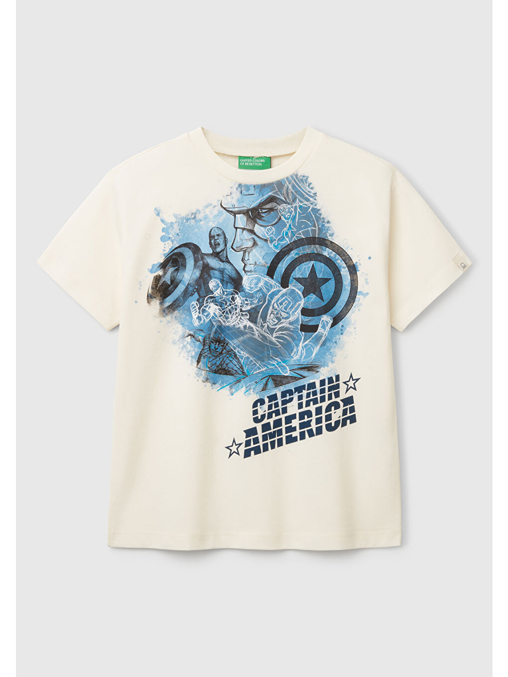 Erkek Çocuk Ekru Marvel Kahraman Baskılı Logo Etiketli Tişört