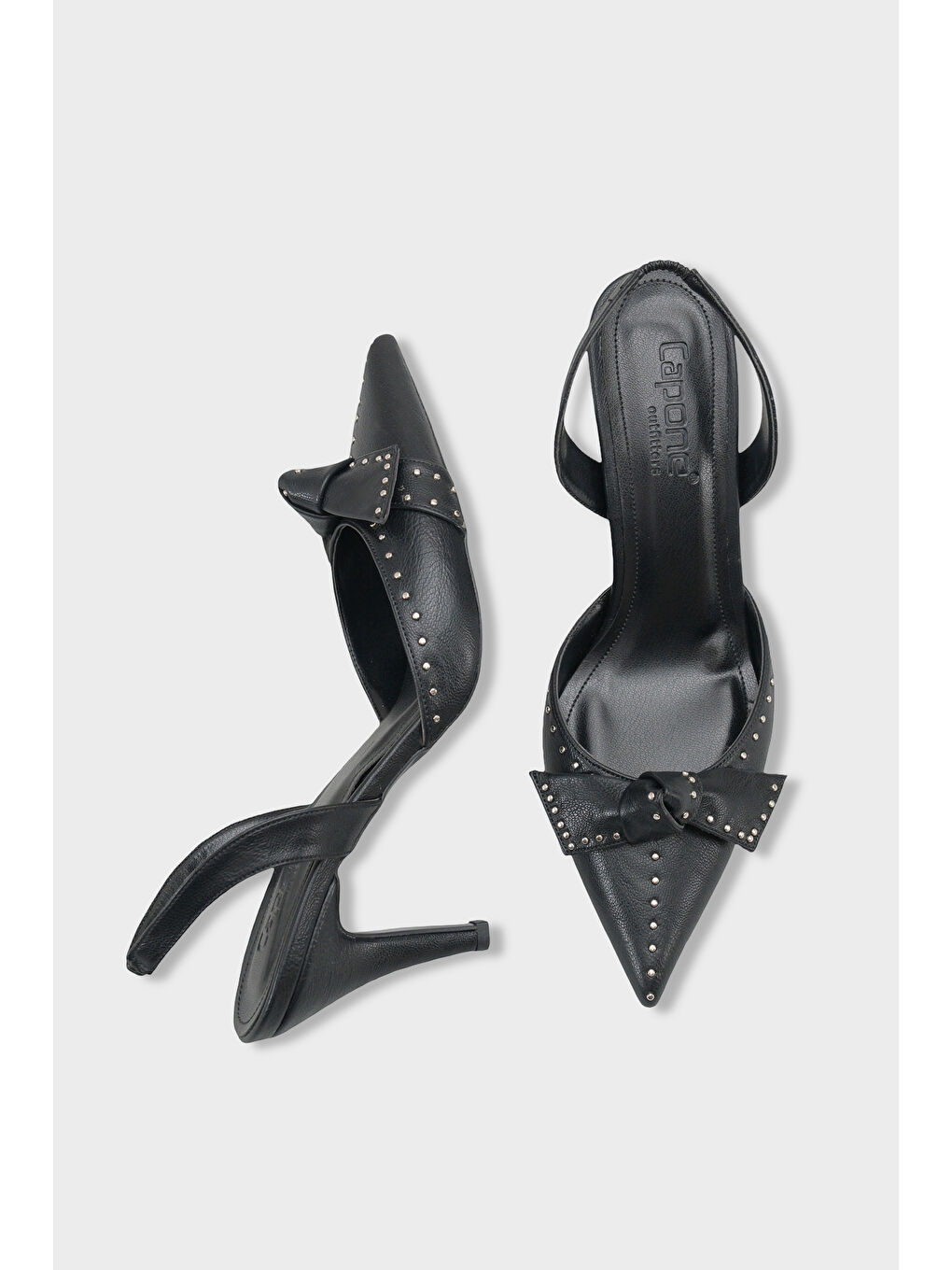 Siyah Gisela Orta Topuklu Metal Zımbalı Fiyonklu Arkası Açık Kadın Ayakkabı-3