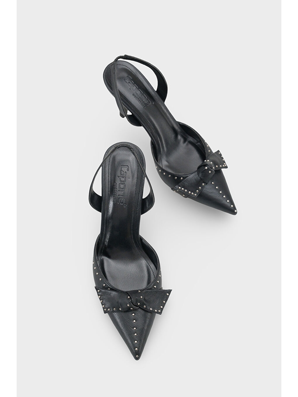 Siyah Gisela Orta Topuklu Metal Zımbalı Fiyonklu Arkası Açık Kadın Ayakkabı-4