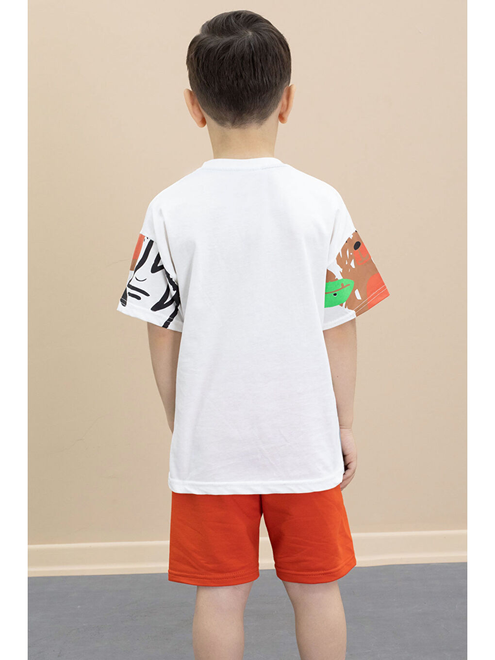 Beyaz Erkek Çocuk Sevimli Hayvan Baskılı 2li Şortlu Takım 21099-3