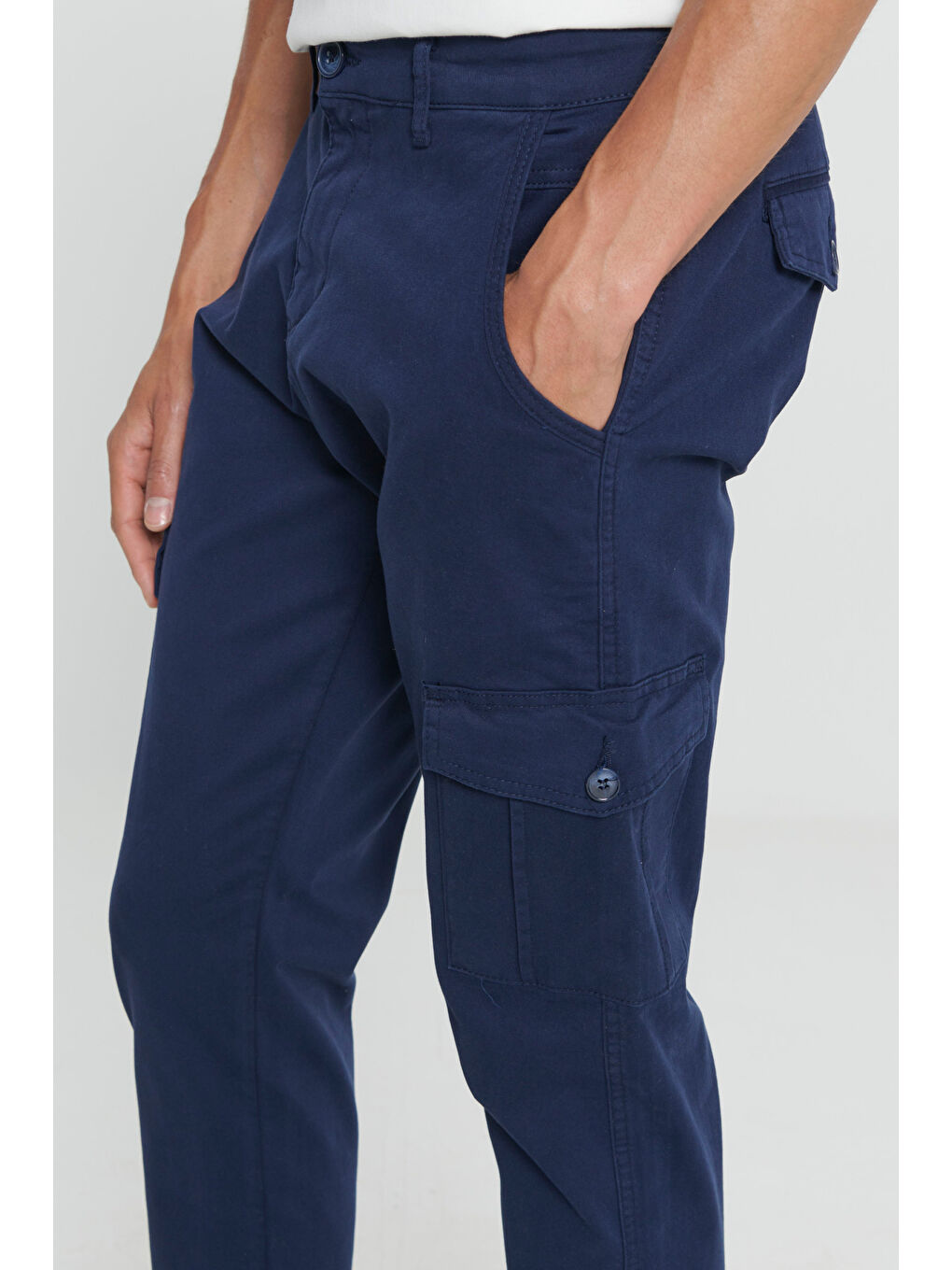 Erkek Lacivert Ekstra Slim Fit Dar Kesim Kargo Cepli Pamuklu Esnek Pantolon-5