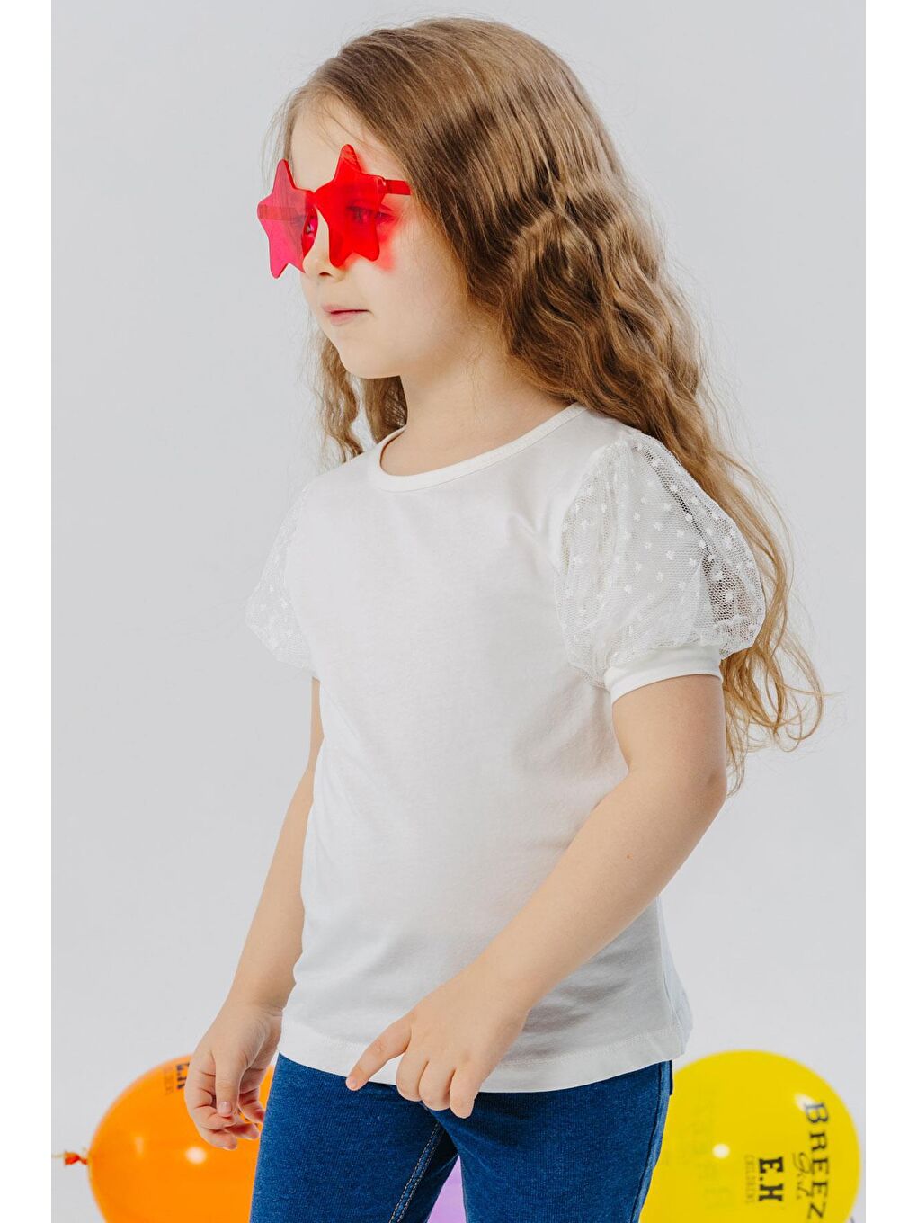Kız Çocuk Tişört Kolları Tüllü Ekru (3-6 Yaş)-1