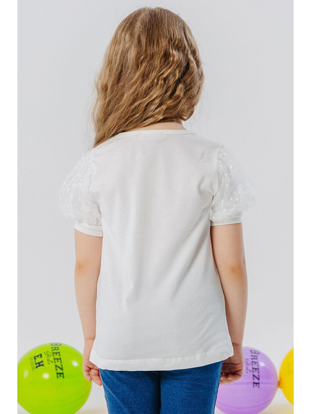 Kız Çocuk Tişört Kolları Tüllü Ekru (3-6 Yaş)-2