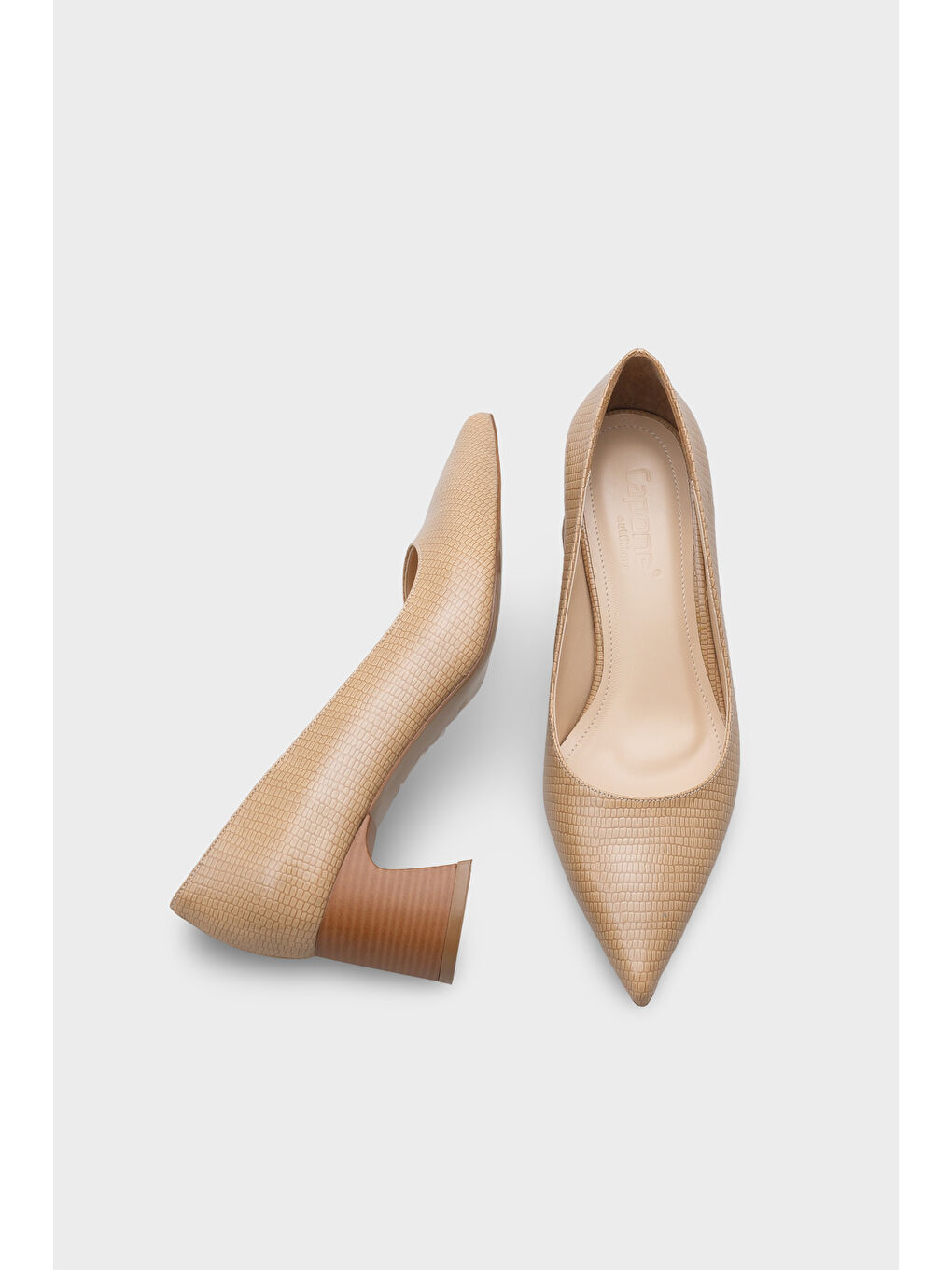 Bej Krysta Kalın Orta Topuklu Kadın Günlük Ayakkabı-4