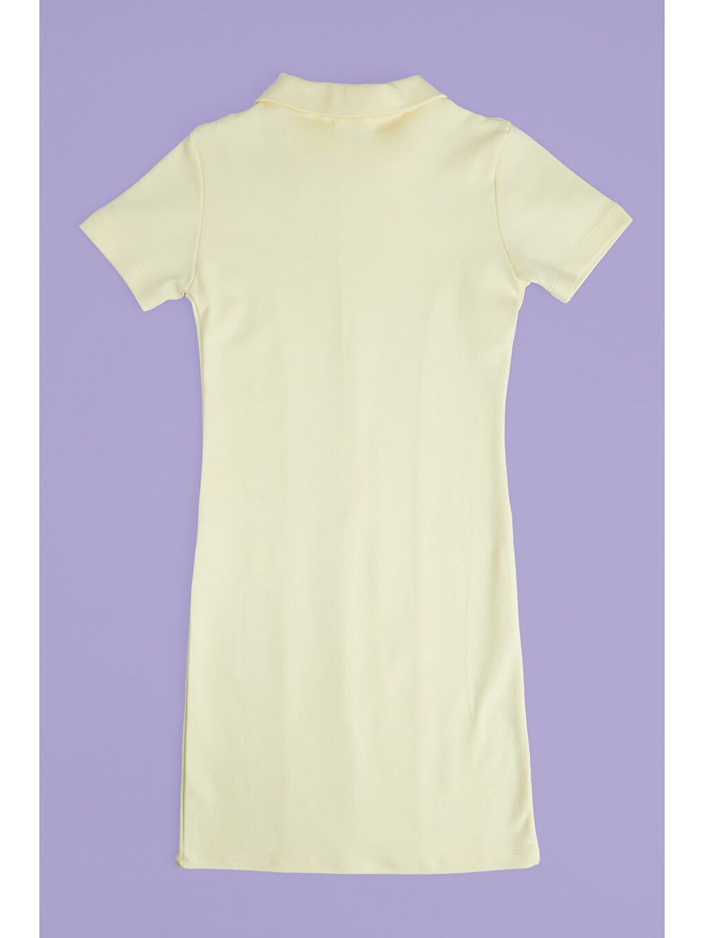 Sarı Basic Yarım Fermuarlı Polo Yaka Kız Çocuk Elbise-1