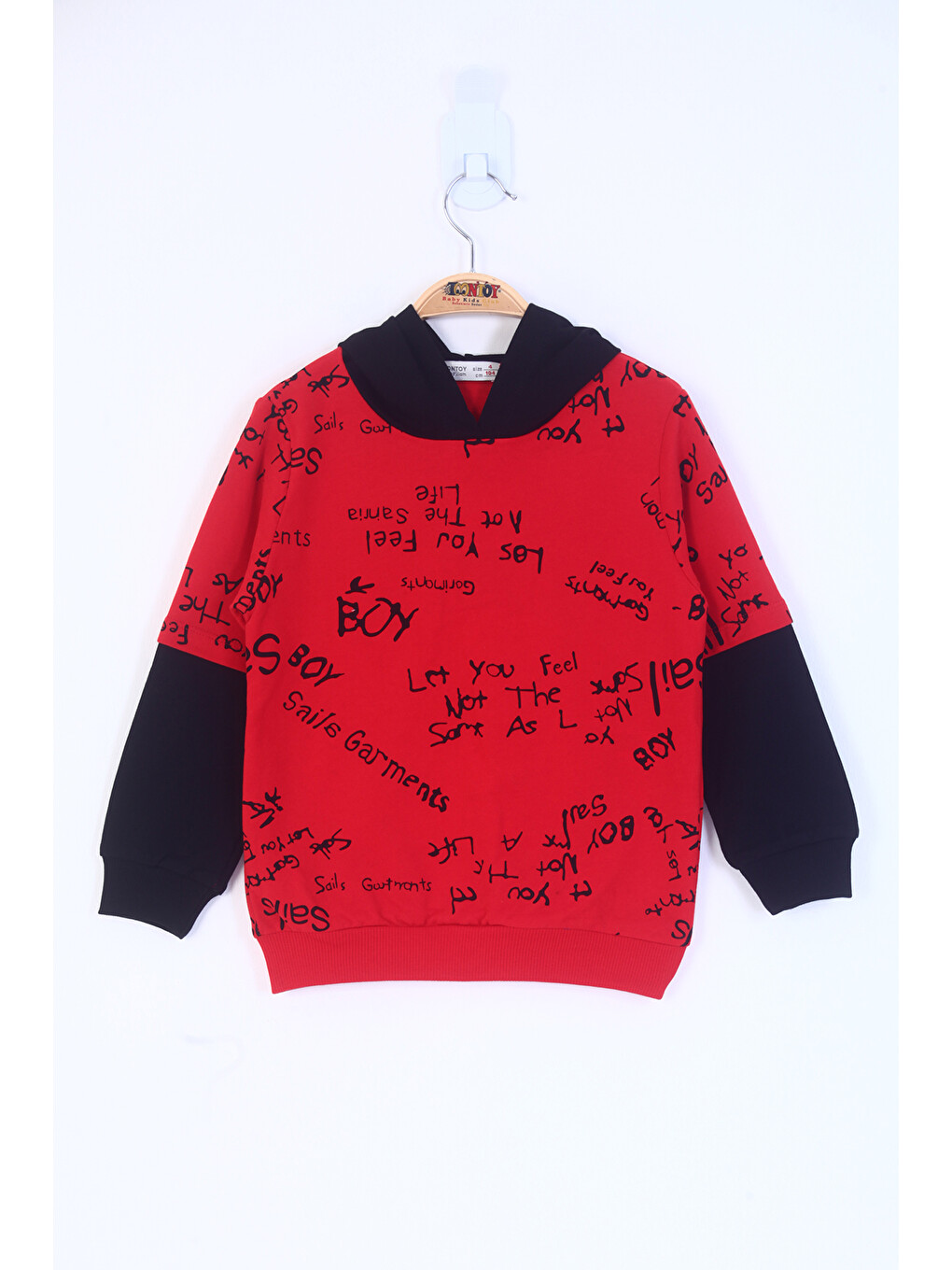 Kırmızı Erkek Çocuk Yazı Baskılı Sweatshirt-5