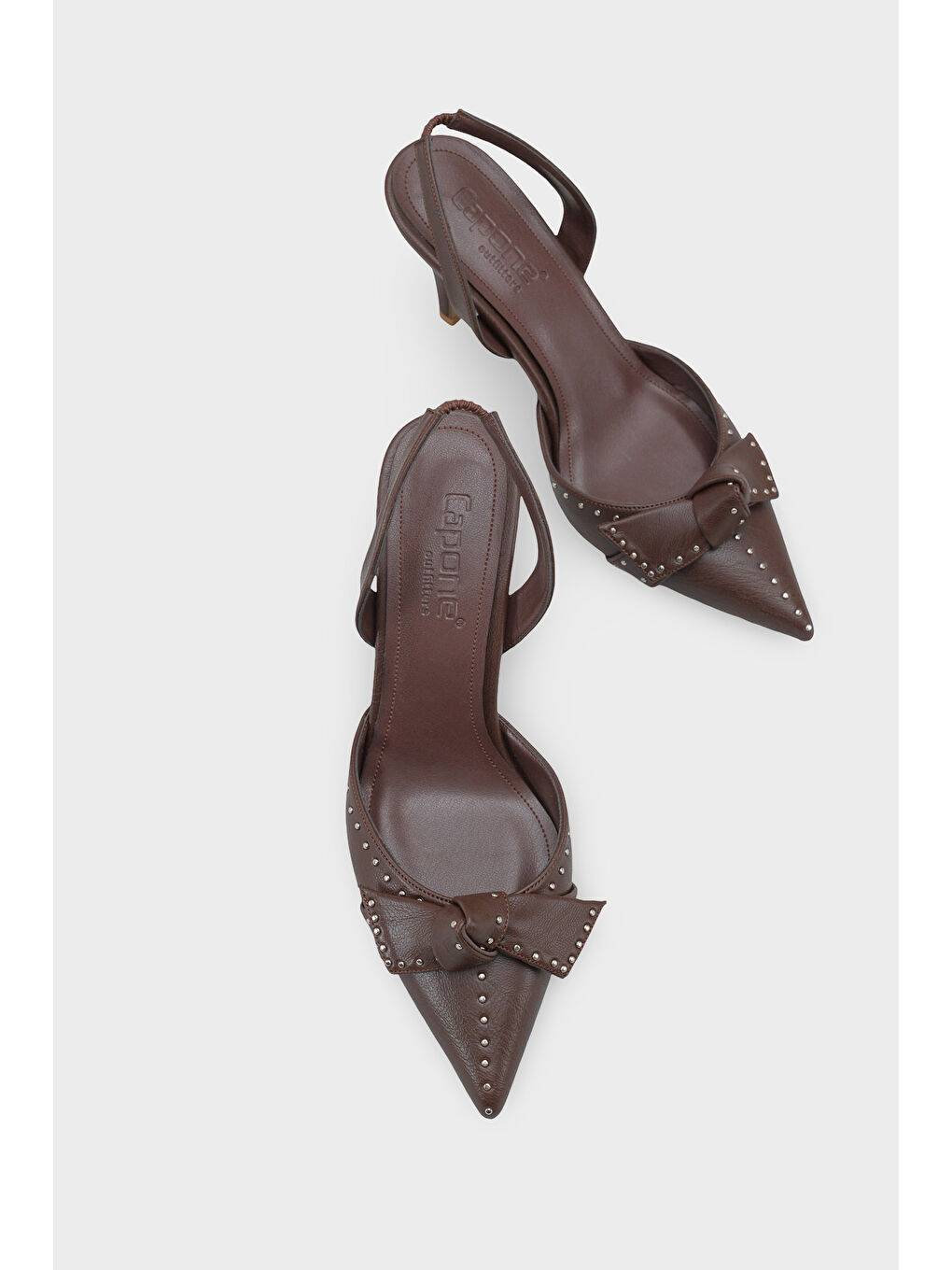 Kahverengi Gisela Orta Topuklu Metal Zımbalı Fiyonklu Arkası Açık Kadın Ayakkabı-5