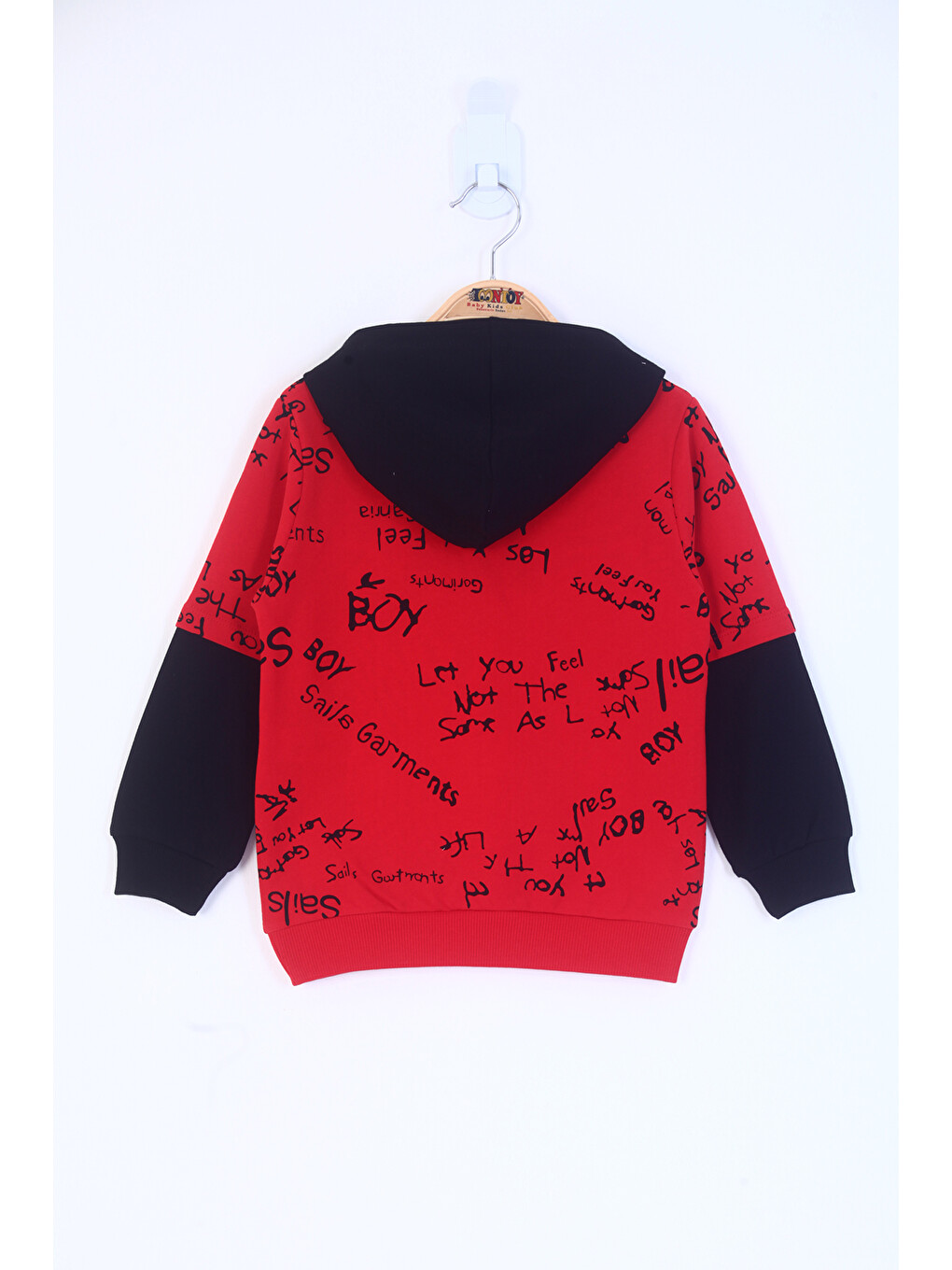Kırmızı Erkek Çocuk Yazı Baskılı Sweatshirt-6