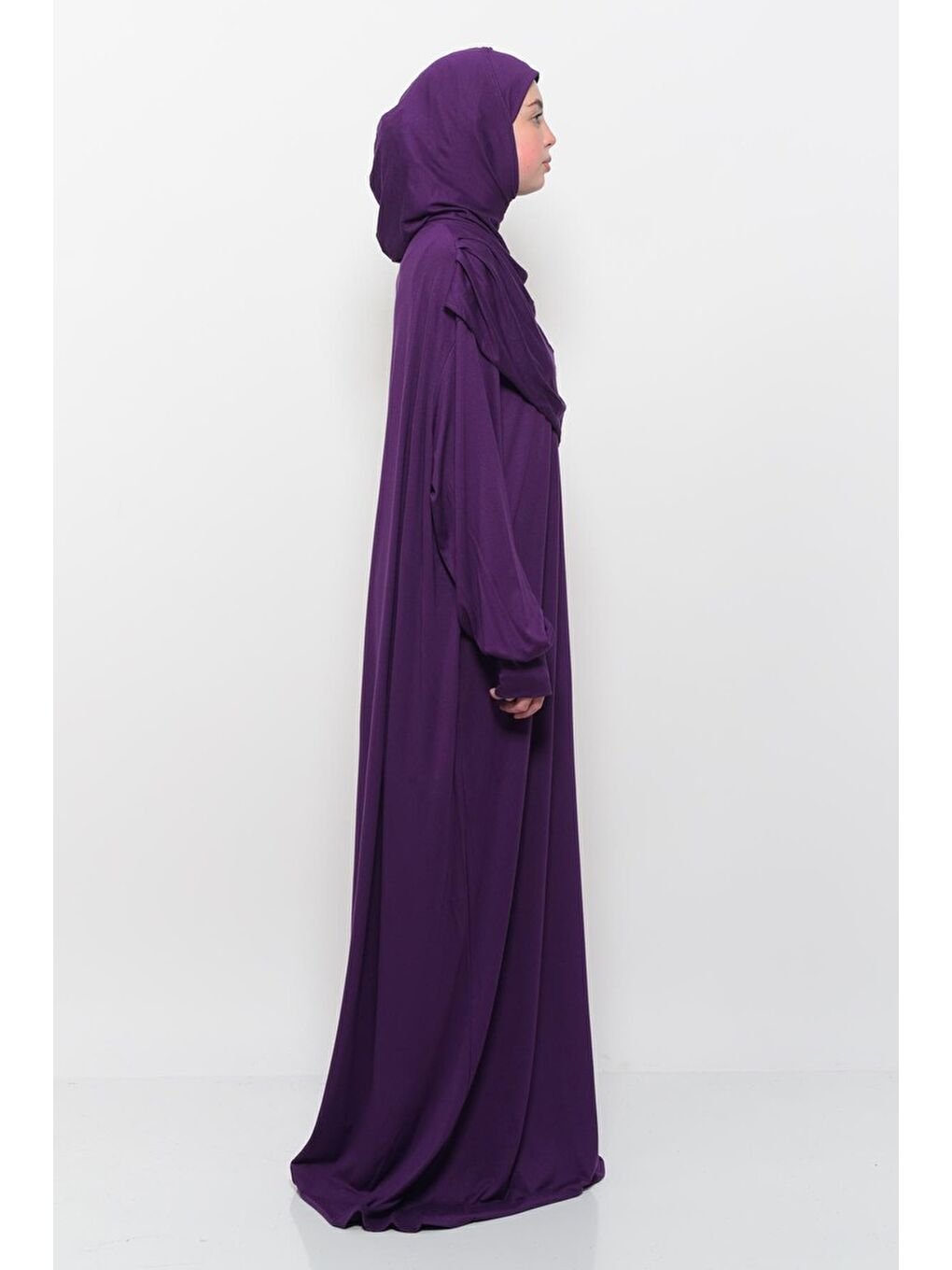 Mürdüm Tek Parça Pamuklu Yarasa Kollu Tak Çıkar Başörtülü Organik Terletmez Elbise-20036-2