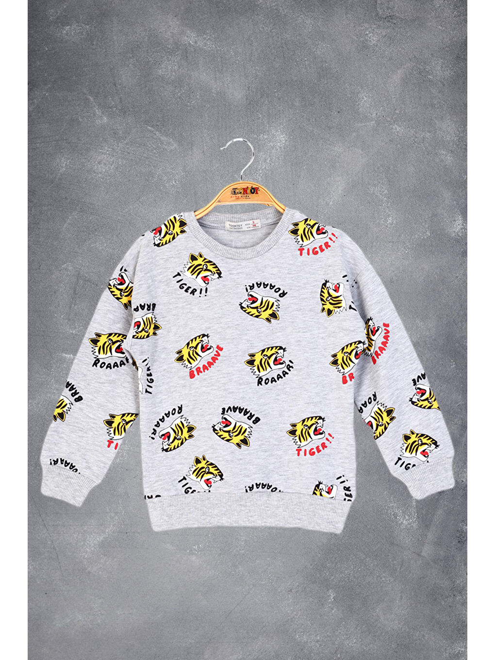 Toontoykids Gri Erkek Çocuk Tıger Baskılı Sweatshirt