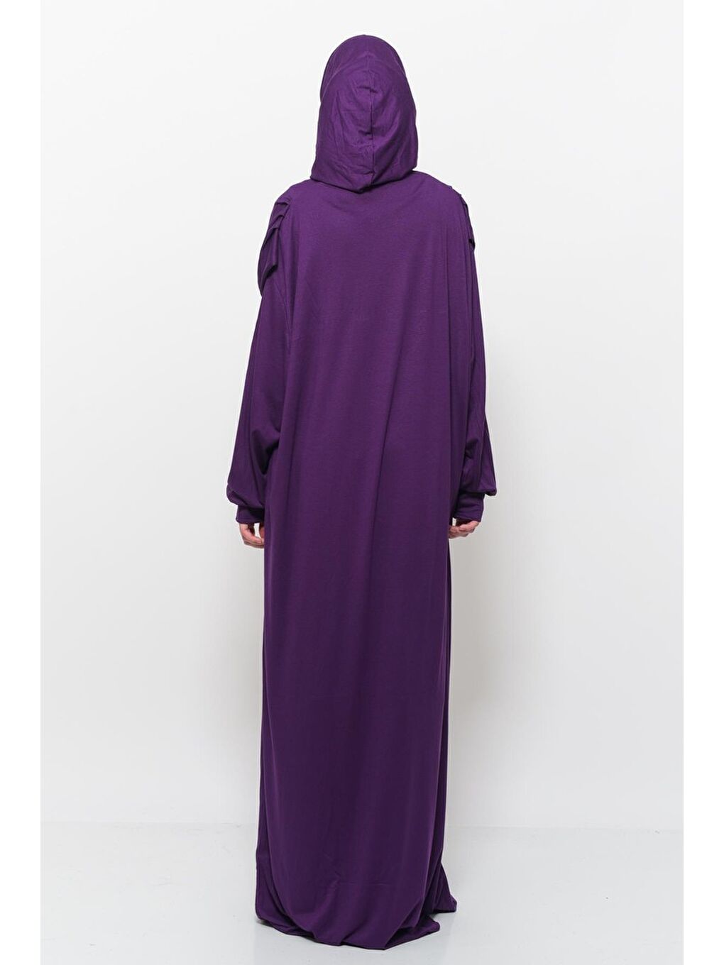 Mürdüm Tek Parça Pamuklu Yarasa Kollu Tak Çıkar Başörtülü Organik Terletmez Elbise-20036-4