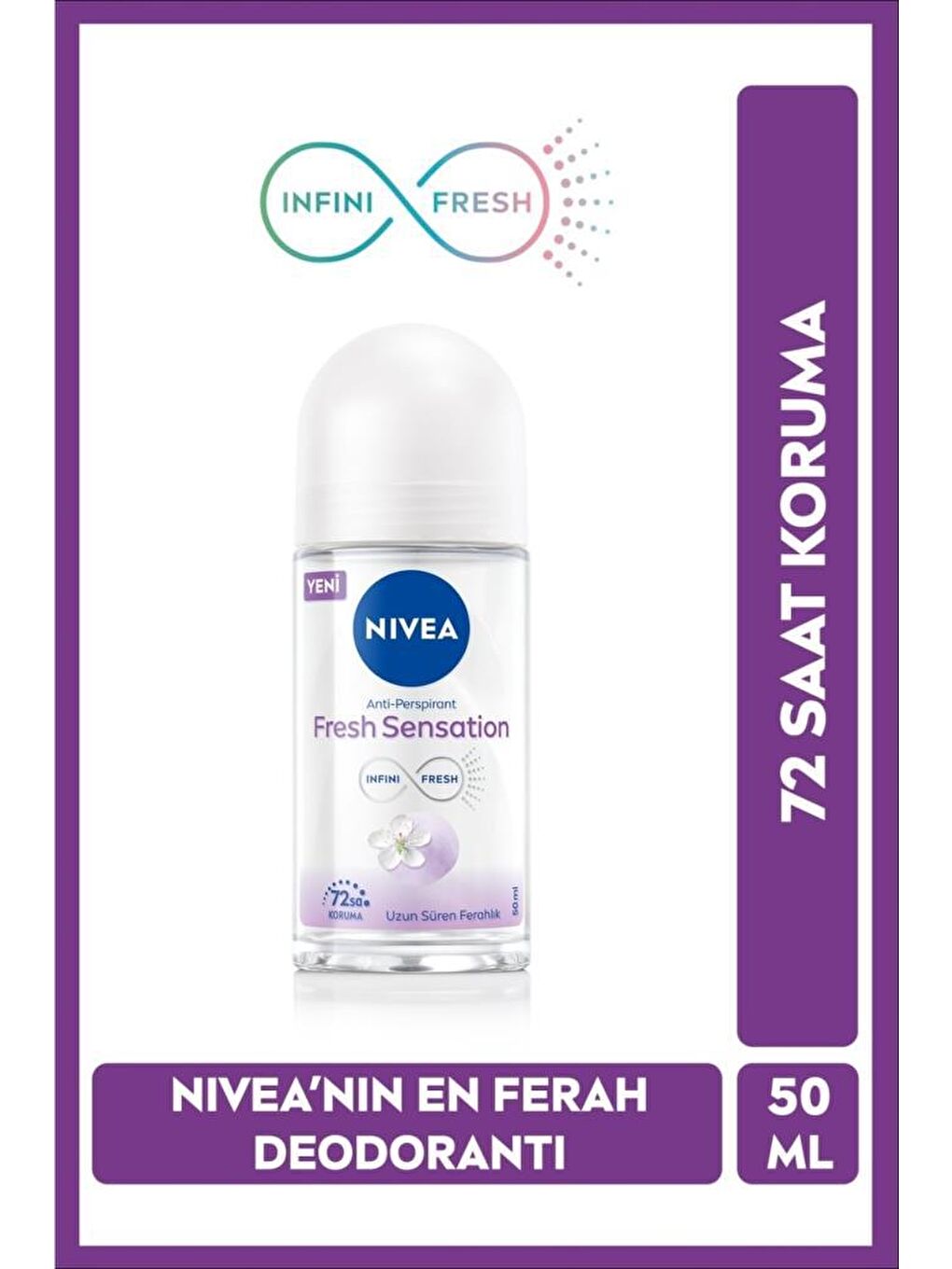 NIVEA Şeffaf Fresh Sensation Kadın Roll On Deodorant 50 ml, 72 Saat Anti-Perspirant Koruma, Uzun Süren Ferahlık