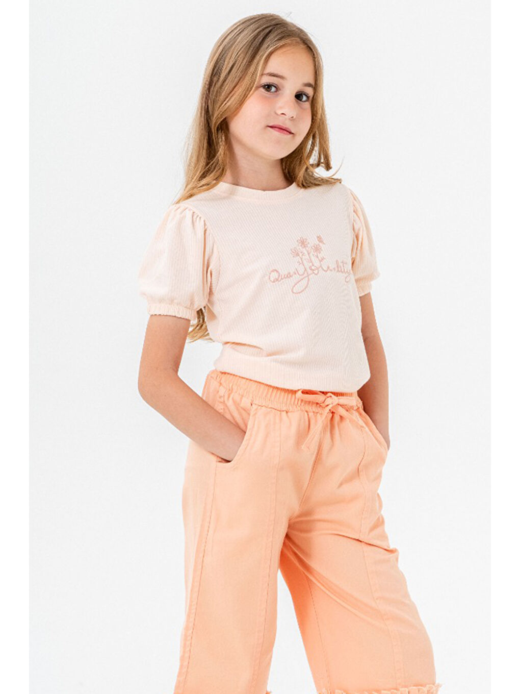 Turuncu Kapri Pantolonlu Kız Çocuk Takım 21089-2
