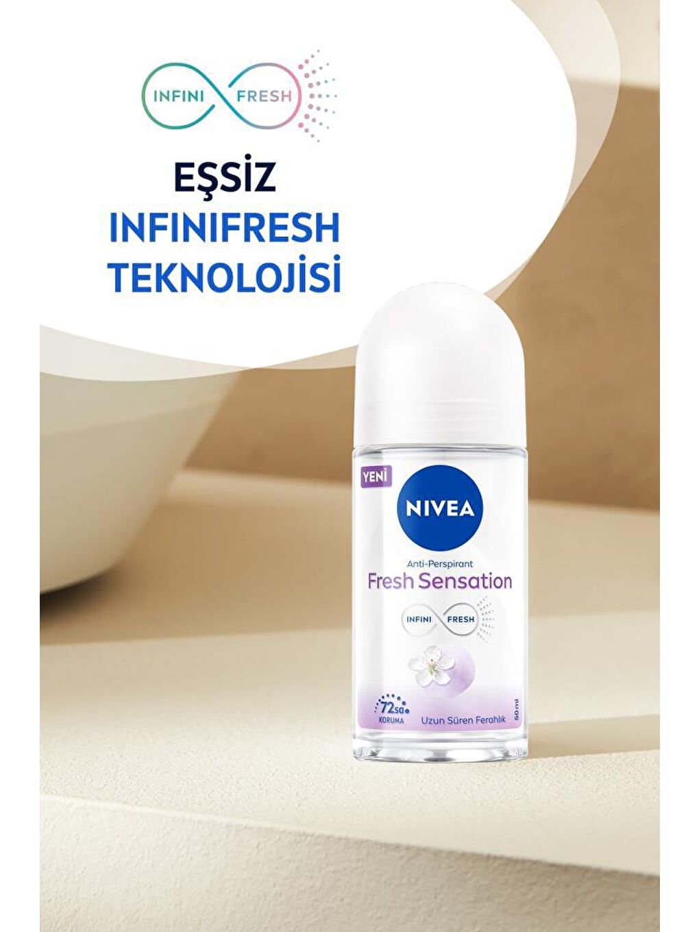 NIVEA Şeffaf Fresh Sensation Kadın Roll On Deodorant 50 ml, 72 Saat Anti-Perspirant Koruma, Uzun Süren Ferahlık - 1