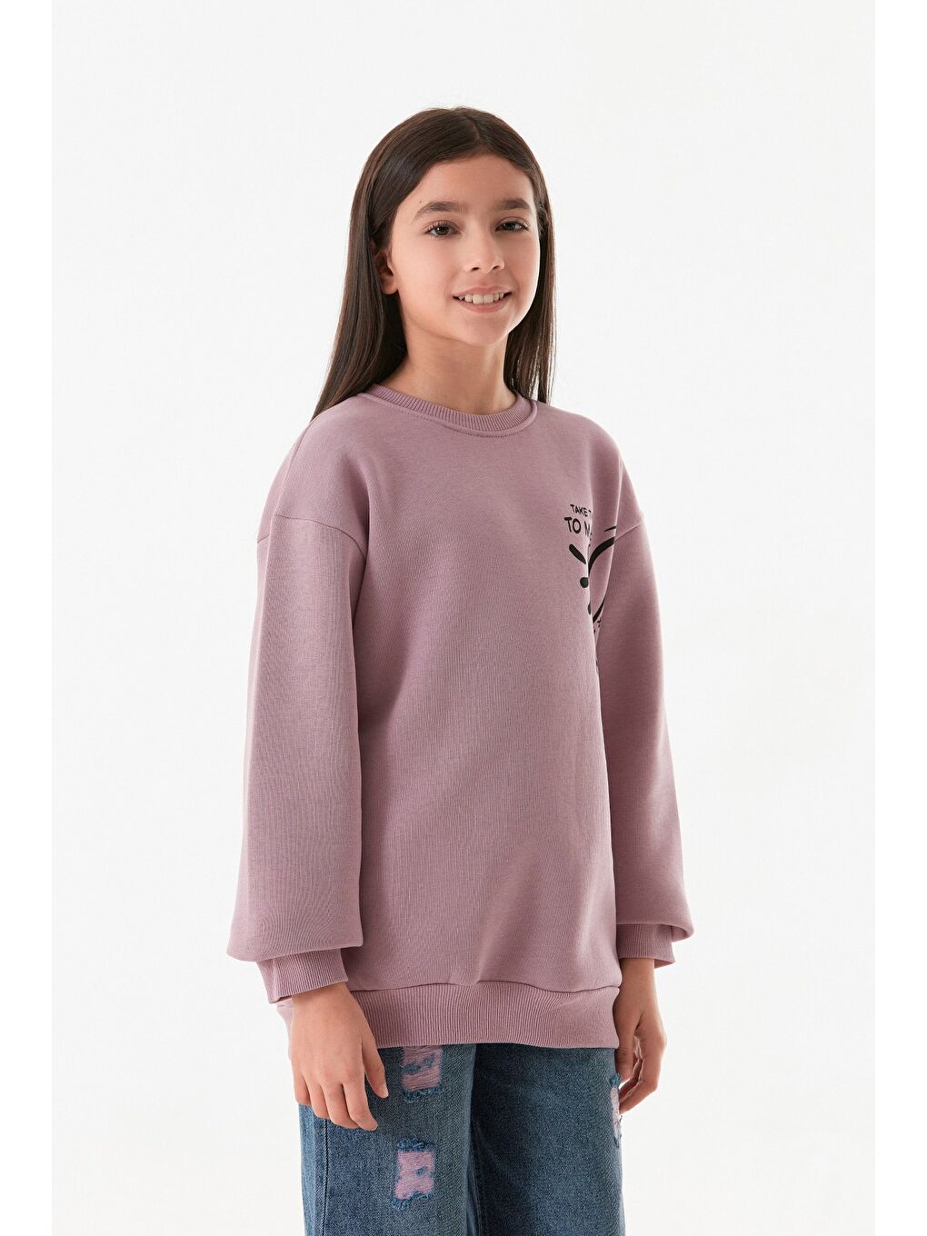 Fullamoda Pembe 3 İplik Kalp Ve Yazı Baskılı Kız Çocuk Sweatshirt - 3