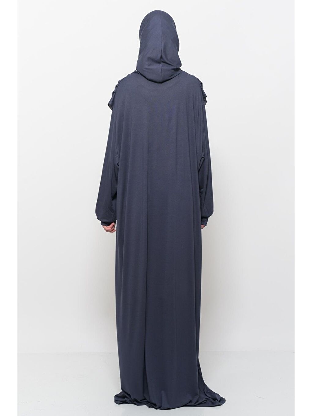 Gri Tek Parça Pamuklu Yarasa Kollu Tak Çıkar Başörtülü Organik Terletmez Namaz Elbisesi-4