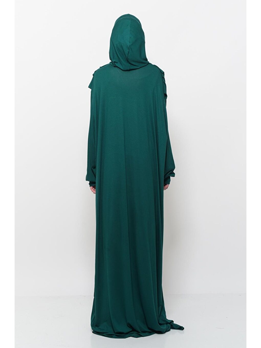 Yeşil Tek Parça Pamuklu Yarasa Kollu Tak Çıkar Başörtülü Organik Terletmez Namaz Elbisesi-4