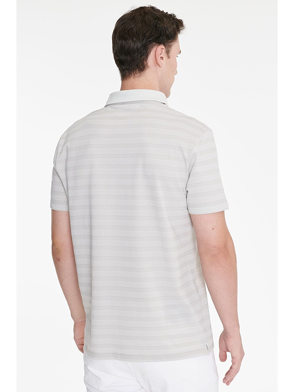 Erkek Gri Pamuklu Slim Fit Dar Kesim Polo Yaka Çizgili Tişört-4