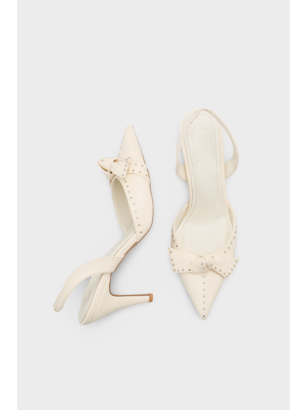 Ekru Gisela Orta Topuklu Metal Zımbalı Fiyonklu Arkası Açık Kadın Ayakkabı-3