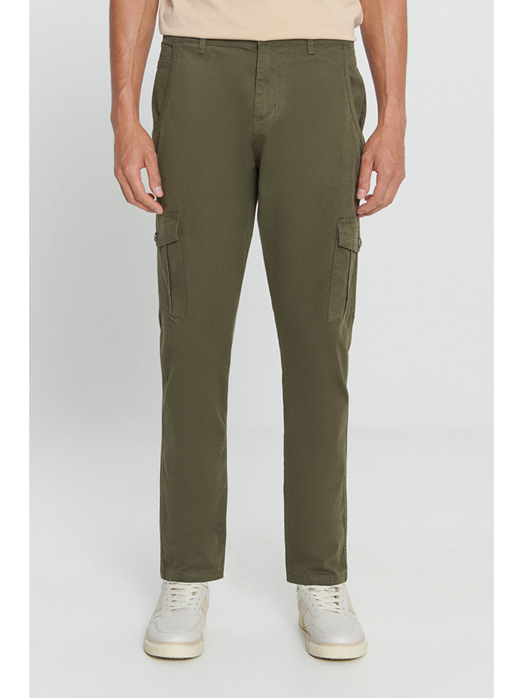 Erkek Haki Ekstra Slim Fit Dar Kesim Kargo Cepli Pamuklu Esnek Pantolon-1