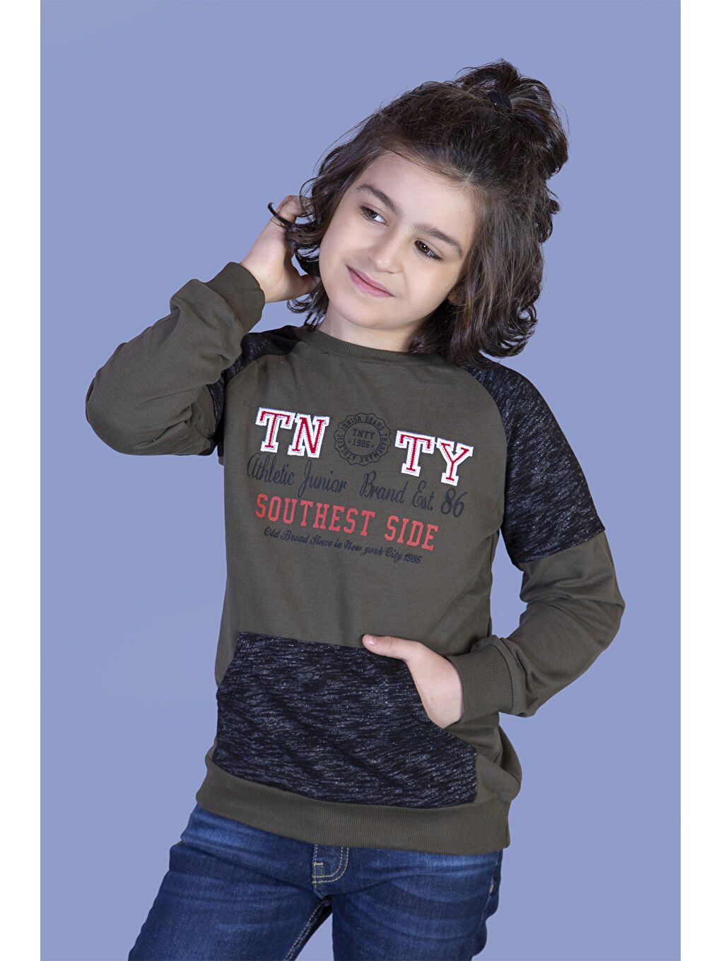 Toontoykids Haki Erkek Çocuk Garni Detaylı Nakışlı Sweatshirt