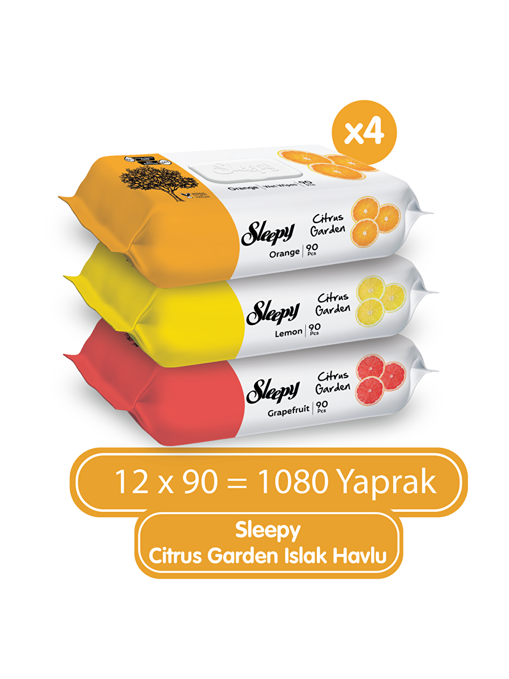 Sleepy Beyaz Citrus Garden Islak Havlusu 12x90 (1080 Yaprak)