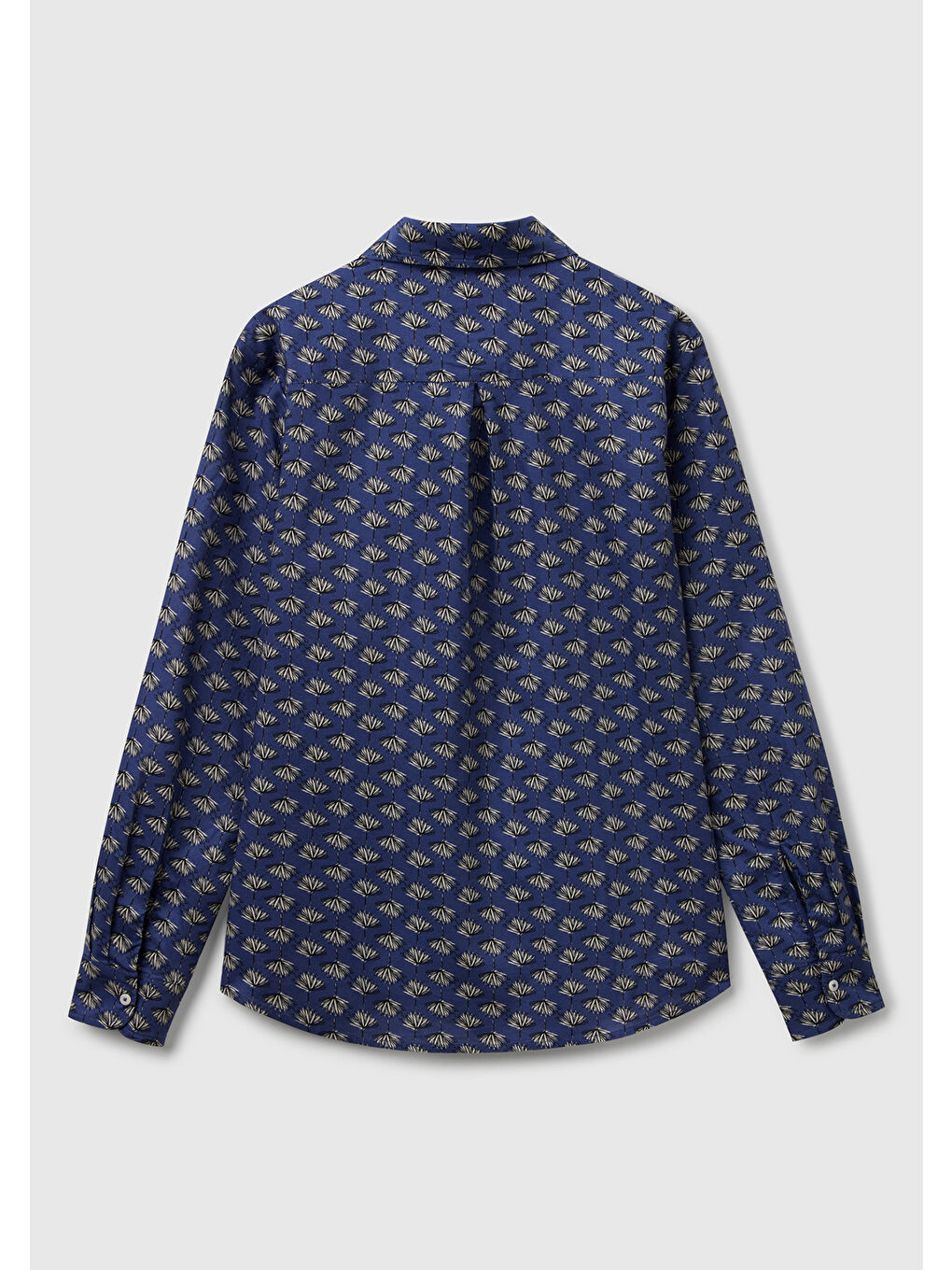 Kadın Lacivert %100 Pamuk Desenli Manşetli Regular Fit Müslin Gömlek-3