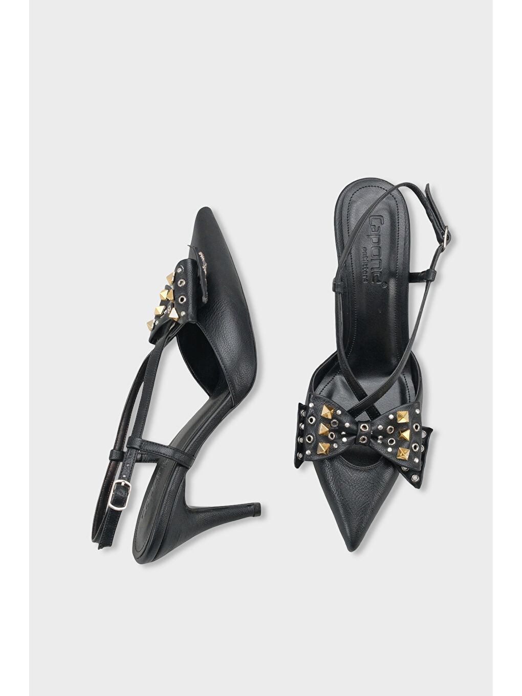 Siyah Nancie Orta Topuklu Metal Zımbalı Fiyonklu Arkası Açık Kadın Ayakkabı-3