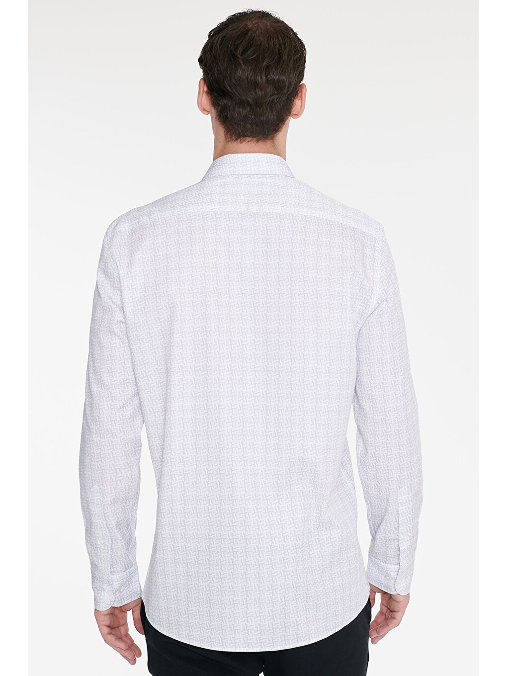 Erkek Beyaz-gri %100 Pamuk Slim Fit Dar Kesim Klasik Yaka Baskılı Gömlek-5